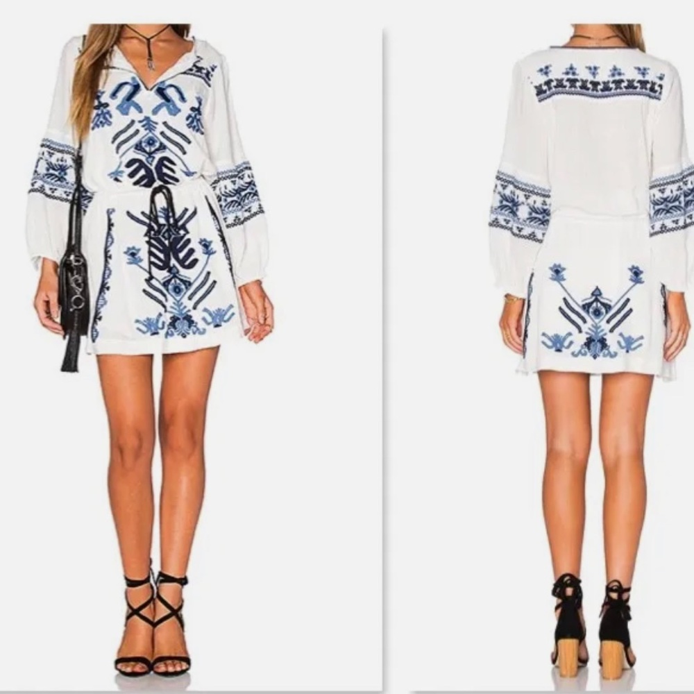 FREE PEOPLE Anuok Embroidered Mini Dress Size X Small Ivory Combo